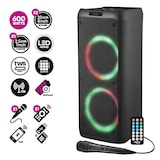 thumbnail of Enceinte DJ - Party Karaoké SUNSET 208 - 600W USB/SD/PC Bluetooth, Micro filaire, 2x Boomer à LED RVB, 2 Soucoupes Ovni