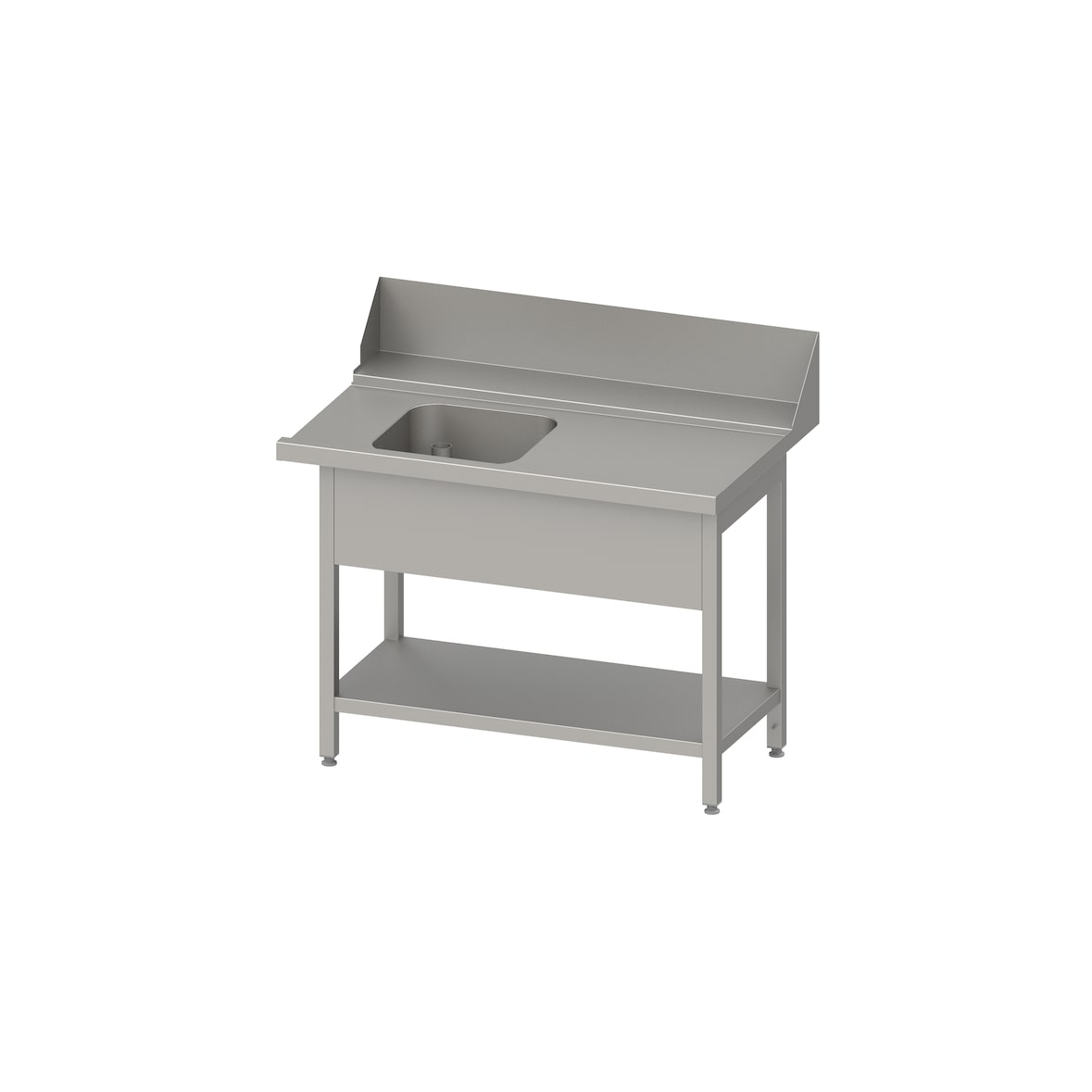 Stalgast Edelstahl Zulauftisch "PRO", Korbführung mit Gefälle, mit Grundboden, ein Becken, 900x750x880 mm, Anbauseite rechts, verschweißt