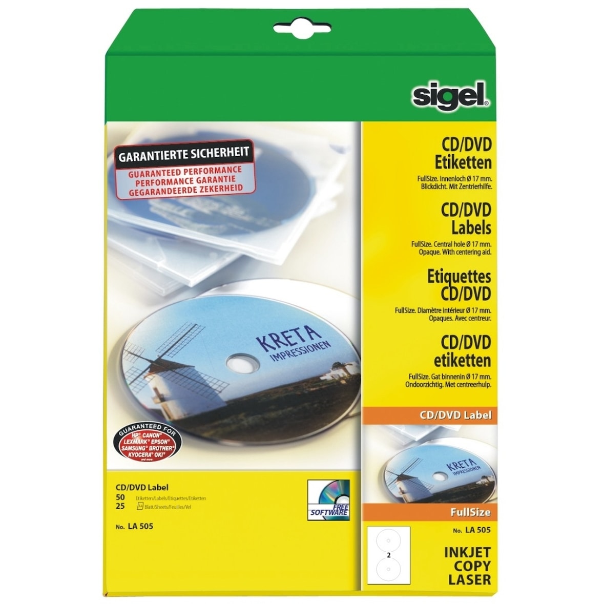 CD-/DVD-Etiketten Inkjet/Laser/Kopier 117mm VE=10x50 Stück (25 Blatt) weiß