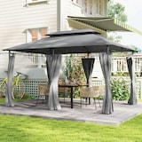 thumbnail of Outsunny cenador para jardín 4x3 m pérgola de jardín gazebo con doble techo paredes laterales resistente al agua carpa para exterior terraza gris