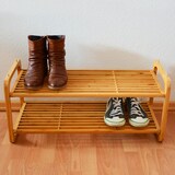 thumbnail of Relaxdays Schuhregal Bambus HxBxT:33x75x33cm, Holz, für 6 Paar, stapelbar, 2 Ablagen, Schuhschrank/Sitzbank, natur