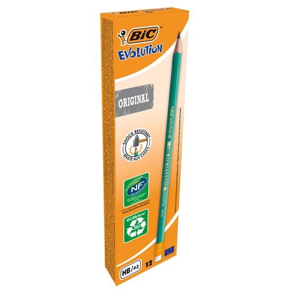 BIC Boite 12 Crayons  Evolution Tete gomme HB
