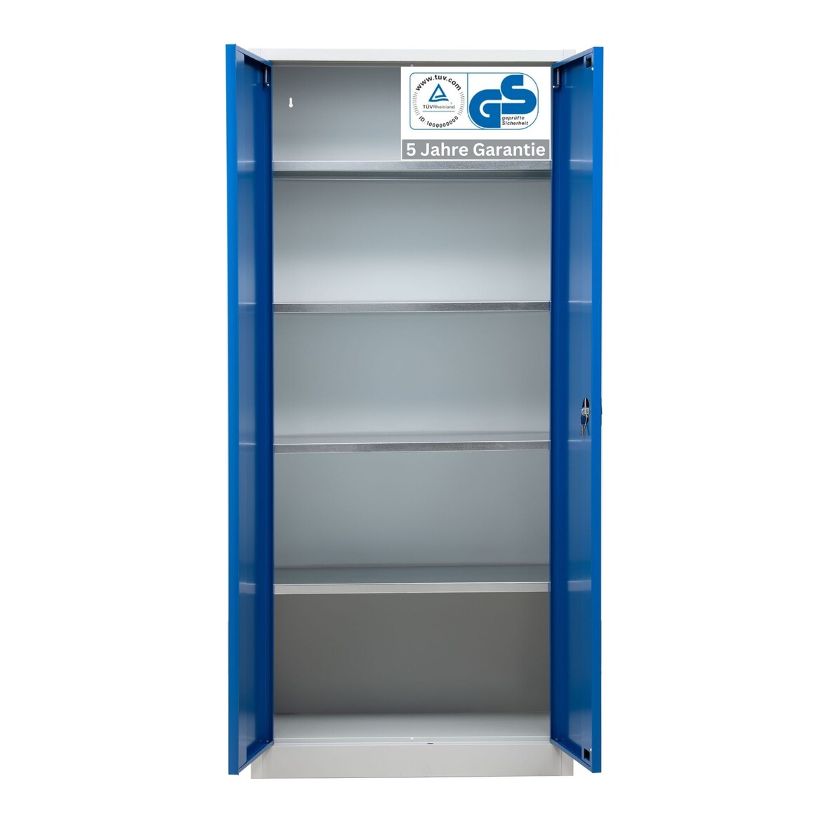PROREGAL Stahlschrank BEE mit 8 lackierten Fachböden | HxBxT 195x92x50cm | Weiß-Blau | Werkstattschrank Werkzeugschrank Aktenschrank Universalschrank