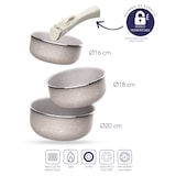 thumbnail of San Ignacio - Juego de Sartenes Ø18/20/24/24/28cm con Cacerolas Ø16/18/20cm aluminio prensado antiadherente ILAG, mango extraíble, inducción