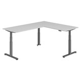 thumbnail of bümö Eckschreibtisch elektrisch höhenverstellbar L-Form: 180 x 240 cm in grau, Gestell graphit - Stehschreibtisch mit Memory-Steuerung, elektrischer