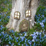 thumbnail of Relaxdays Feentür, 4-tlg. Set, 2 Wichtelfenster, 1 Wichtellicht, wetterfeste Gartendeko, Wichteltür, Kunststein, bunt