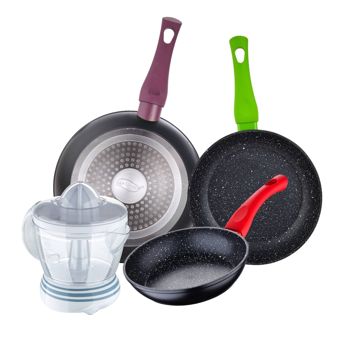BERGNER - Set di 3 Padelle Ø18/Ø22/Ø26 cm Jolie Alluminio Forgiato Adatte per Induzione con Spremiagrumi NATURALLY 40 W 1,2 L