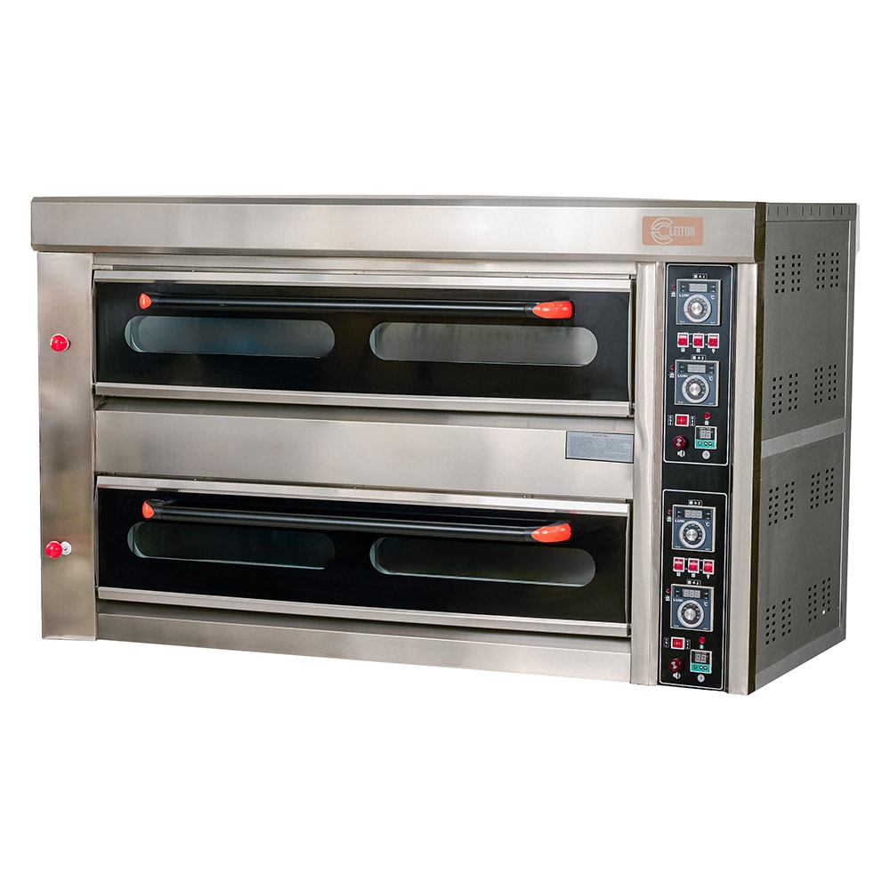 Cleiton® Horno de Pizza Industrial Doble Eléctrico 8+8x32 cm con Suelo Cerámico Refractario y Termostato de Calidad | Temperatura max 400°C - 13200 W