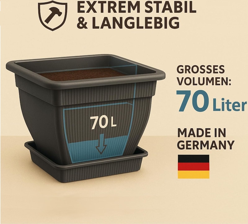 XXL Pflanzkübel Blumentopf 60x60 Wasserspeicher Pflanztopf Blumenkübel grau 70 L