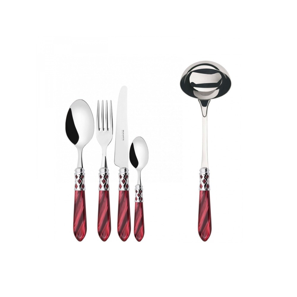 aladdin chromring, 49-teiliges besteckset, roter griff, galeriebox, casa bugatti