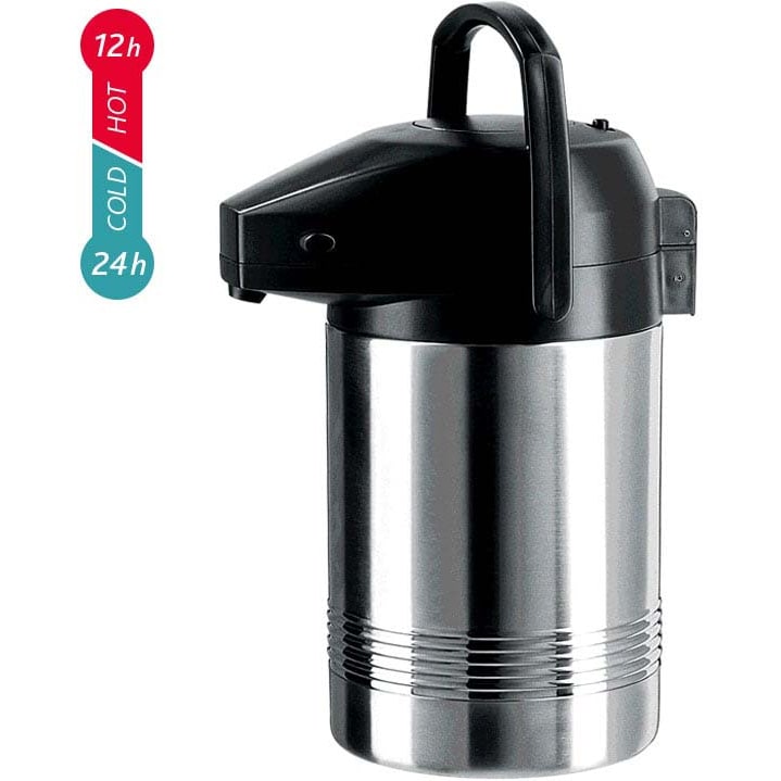 Emsa Pump-Isolierkanne President, ABS/ Edelstahl 18/10, 18 x 23.5 x 36 cm, 3 l, leicht befüllen und reinigen, Pumpenkopf abnehmbar, silber / schwarz