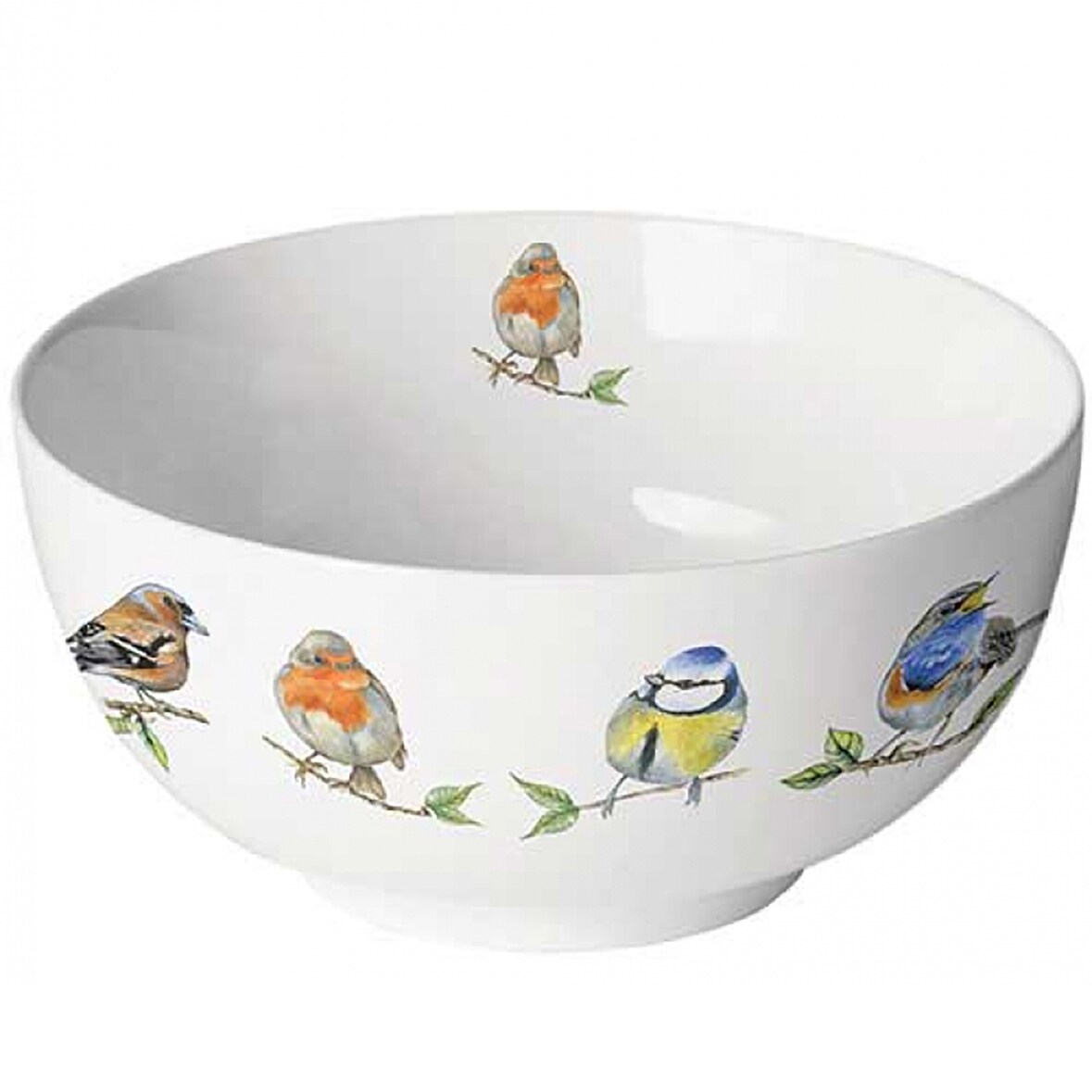 Schale Porzellan 14x6,5cm mit Singvögel Motiv - Schüssel Servierschale Salatschale Dessertschale Müslischale Obstschale Dekoschale Geschirr Weiß Bunt