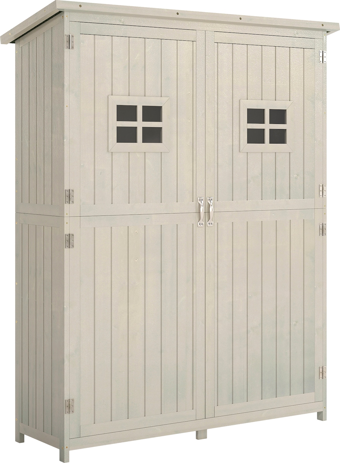 Cobertizo de Madera Caseta de Jardín Exterior Armario Herramientas de Jardinería con Estantes Doble Puerta Ventanas y Techo Asfáltico 127,5x50x164 cm