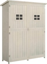 thumbnail of Cobertizo de Madera Caseta de Jardín Exterior Armario Herramientas de Jardinería con Estantes Doble Puerta Ventanas y Techo Asfáltico 127,5x50x164 cm