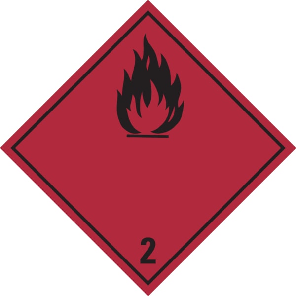Gefahrzettel, Gefahrgutklasse 2 - Entzündbare Gase (rot/schwarz) - 100x100 mm Papier selbstklebend