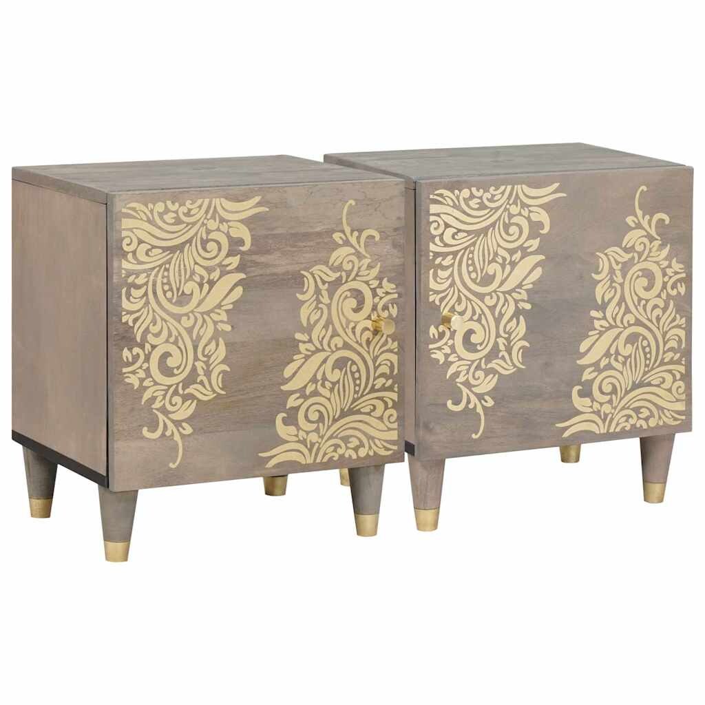 vidaXL Nachttisch 2 pcs Grau 40 x 33 x 46 cm massives Mangoholz