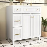 thumbnail of Stehender Badezimmerschrank mit Keramikwaschbecken 90x82x47, Freistehender Waschtisch mit Stauraum, MDF-Platten, weiß