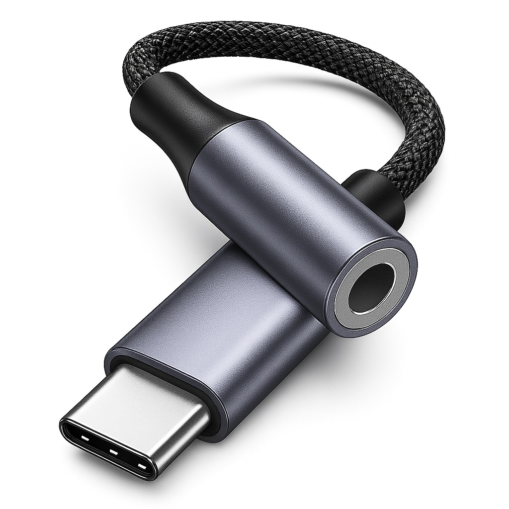 USB-C auf 3,5 mm Audio Aux Adapter – Nylon geflochtenes Kabel für Samsung, Huawei, Xiaomi und weitere Geräte – Schwarz