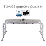 thumbnail of Alu-Multi-3-Gelenk-Leiter, 3 x 4 Sprossen, Arbeitsbühne, Anlege- & Bockleiter, kompakt klappbar, 15,5 kg, praktische Universal-Leiter, Raburg Stage