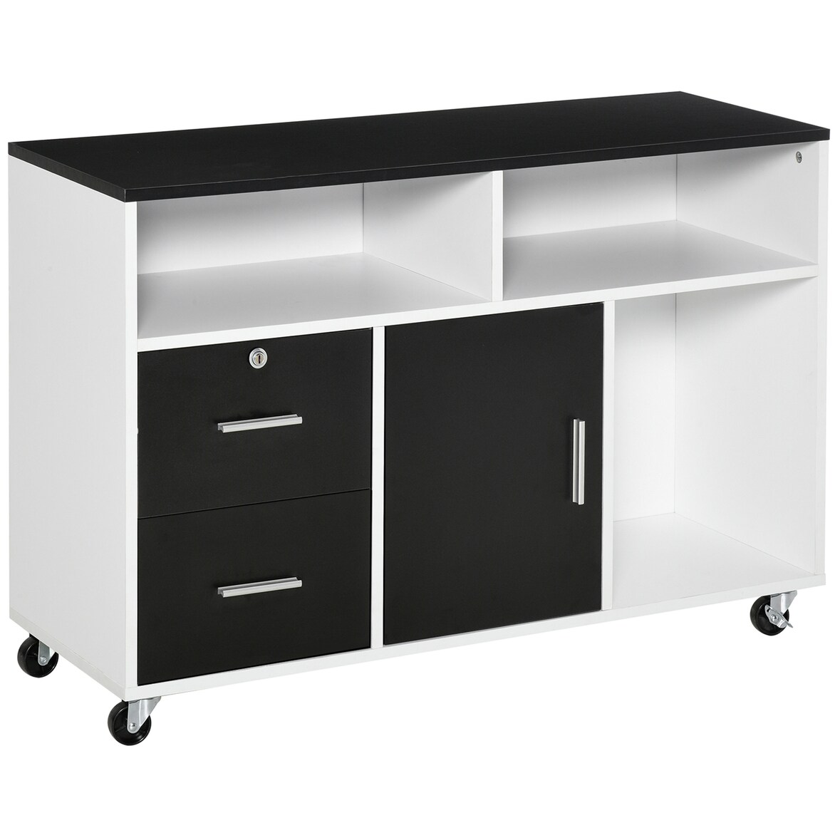 Mueble Auxiliar de Oficina Mueble Archivador con Ruedas Estantes y Cajones Armario Multiusos con Gran Almacenaje 100x35x65 cm