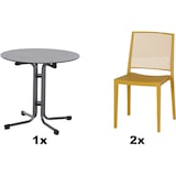 thumbnail of SIENA GARDEN Urban Lights Set 3teilig Square Stuhl gastrotauglich mustard mit Tisch Sola Ø80