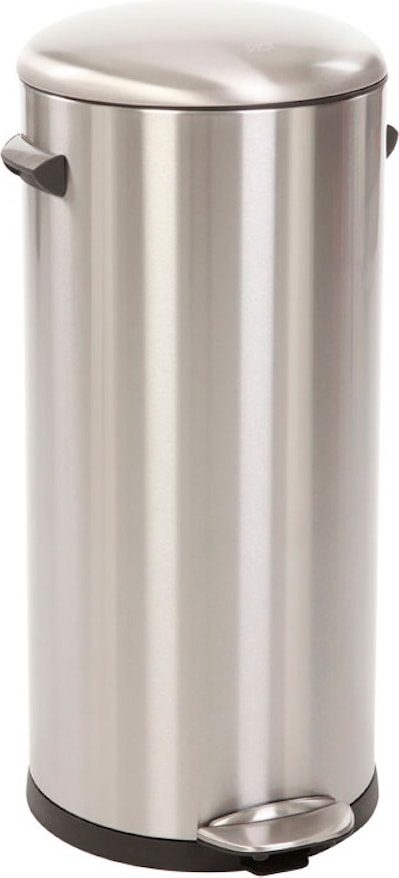 PROREGAL Retro Treteimer mit markanten Griffen und Kugelkappe | 30 Liter, HxØ 68,5x29,2cm | Kunststoff-Inneneimer | Silber