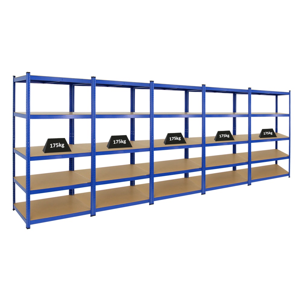PROREGAL Mega Deal 5x étagère robuste ODIN | HxLxP 180x90x60cm | Charge du compartiment 175kg | Bleu | étagère de garage étagère de cave