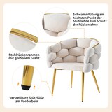thumbnail of Esszimmerstuhl Samt Beige 44x41x74 cm mit goldfarbenem Rückengestell, Metallbeinen und verstellbaren Bodenausgleichern, komfortabel