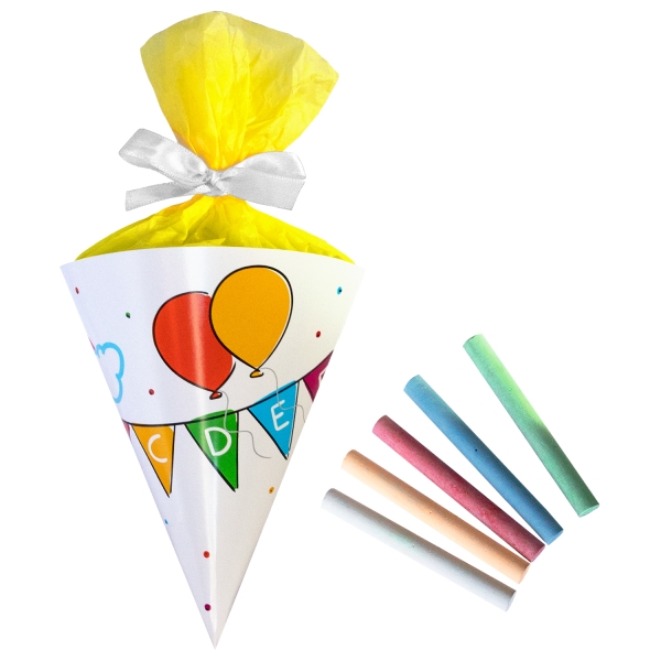 Mini Schultüte gefüllt mit bunter Kreide Einschulung