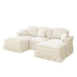 thumbnail of U-förmiges Cloud-Sofa 140x272x93 cm aus Chenille mit Rüschenverzierung und Hocker – Flexibel, modern und komfortabel