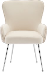 thumbnail of Esszimmerstuhl 6er Set Samt Beige 83x57x53 cm mit Armlehnen, Lendenstütze, verstellbaren Füßen und Metallbeinen, elegantes Faltendesign