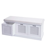 thumbnail of Banc HWC-J49, Banc de vestiaire rembourré, coussins, boîtes de rangement 47x110x40cm ~ blanc, rembourrage crème-blanc