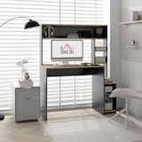 thumbnail of Mesa de ordenador moderna mesa de escritorio con estantes escritorio con estanterías soporte para monitor CPU 114x45x138 cm gris y natural