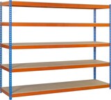 thumbnail of SimonRack Estantería Industrial, 2000x1800x750 mm, 400 kg de Punto Flexión, 5 Estantes Madera, Estantería Garaje, Azul/Naranja/Madera - Ecoforte