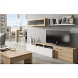 thumbnail of Parete Attrezzata Soggiorno Moderna Salotto con Mobile TV Modulo Sospeso Anta in Vetro Fumé Mensola Scandinavo Moderno 200x43x41 Cm Bianco Rovere