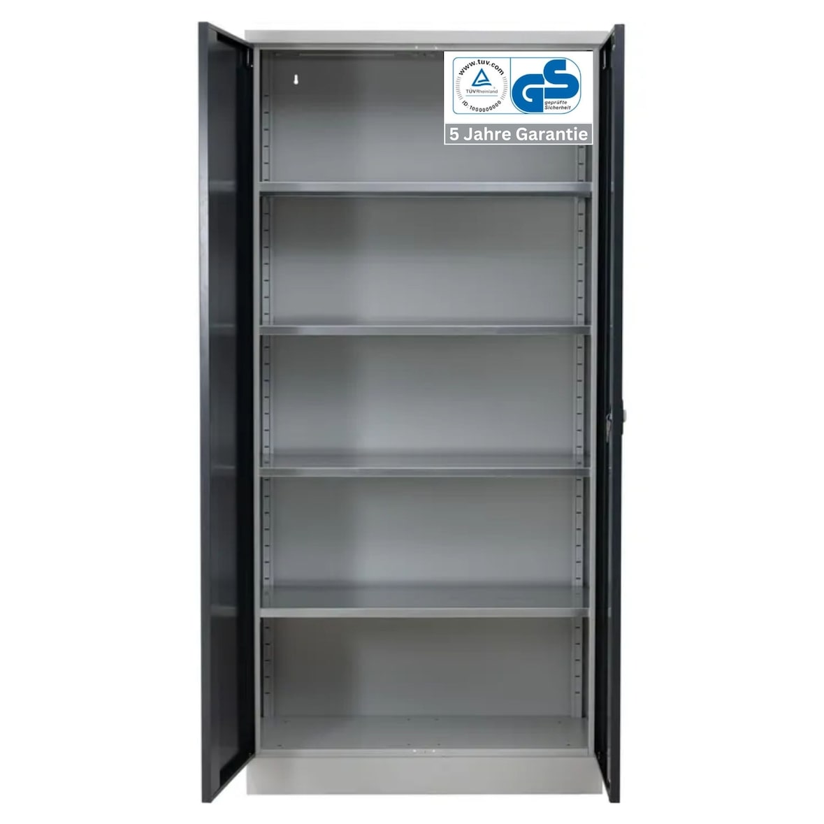 PROREGAL Stahlschrank BEE mit 6 lackierten Fachböden | HxBxT 195x92x50cm | Grau-Schwarz | Werkstattschrank Werkzeugschrank Aktenschrank