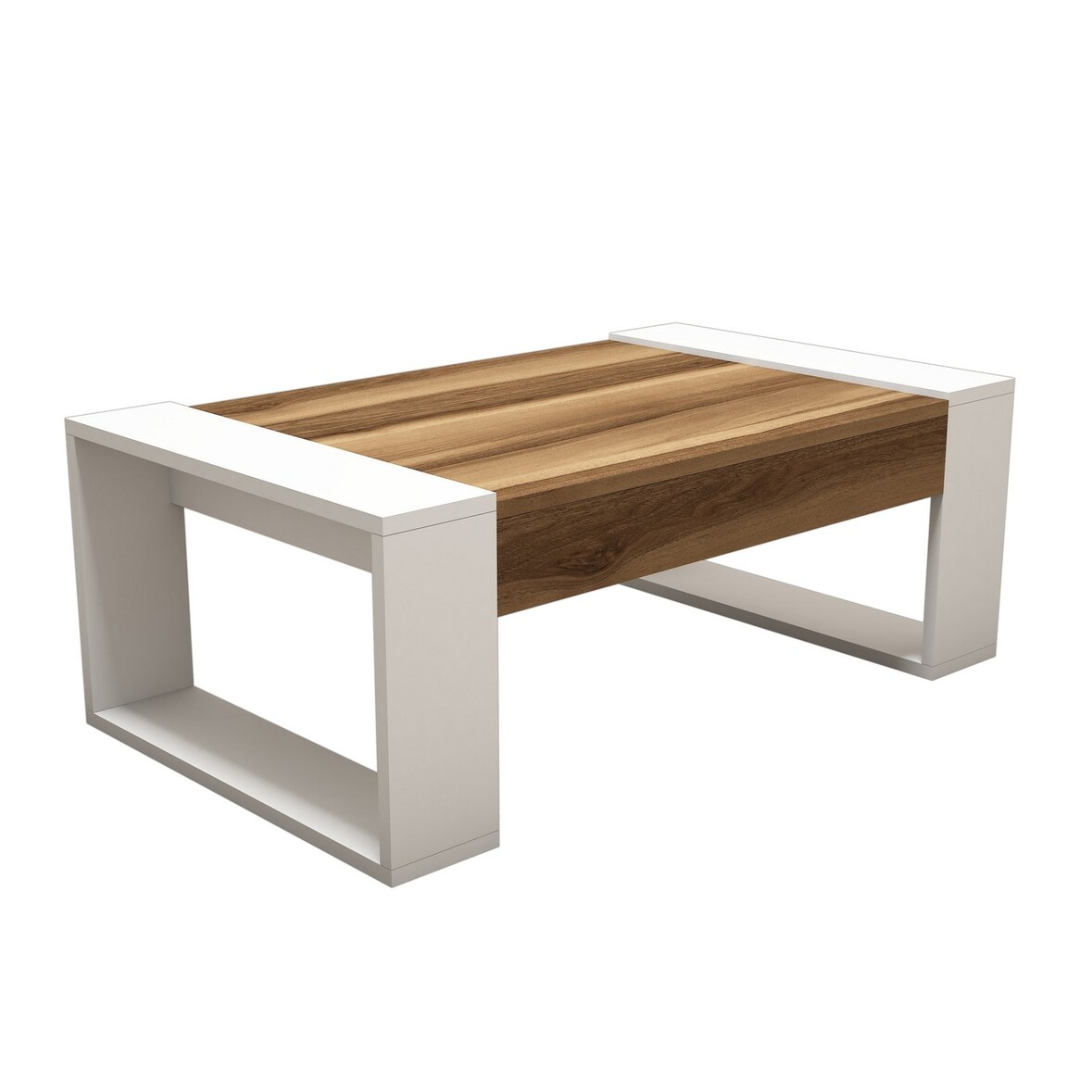 Skye Decor, Venüs- Venüs HCT, Nussbaumfarbe,,Weiß, Couchtische, 37,6x102x60 cm, 100% Melaminbeschichtete Partikelplatte