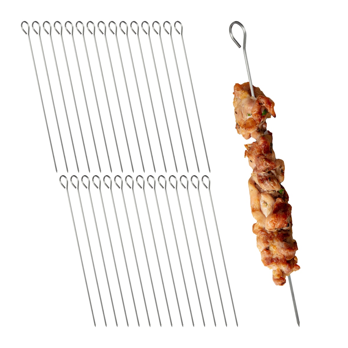 Relaxdays Schaschlikspieße aus Edelstahl, 30er Set, Grillspieße, Metallspieße zum Grillen, 30 cm lang, Spieße, silber