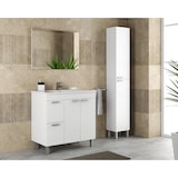 thumbnail of Dmora Unterschrank Lakewood, Badezimmerschrank, Kleiderschrank mit 2 Türen und zWeißchubladen mit Spiegel, 80x45h80 cm, Glänzend Weiß