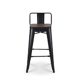 thumbnail of Set de 4 Taburetes de Bar de Metal Negro Mate Estilo Industrial con Respaldo y Asiento de Madera Oscura - Altura 66cm