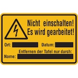thumbnail of Warnschild, Nicht einschalten! Es wird gearbeitet! - zum Selbstbeschriften - 300x200x1.5 mm Kunststoff