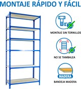 thumbnail of SimonRack Estantería Metálica, 2500x900x500 mm, 6 Alturas, Bandeja Madera, 150 kg de Punto Flexión, Azul/Madera - Maderclick
