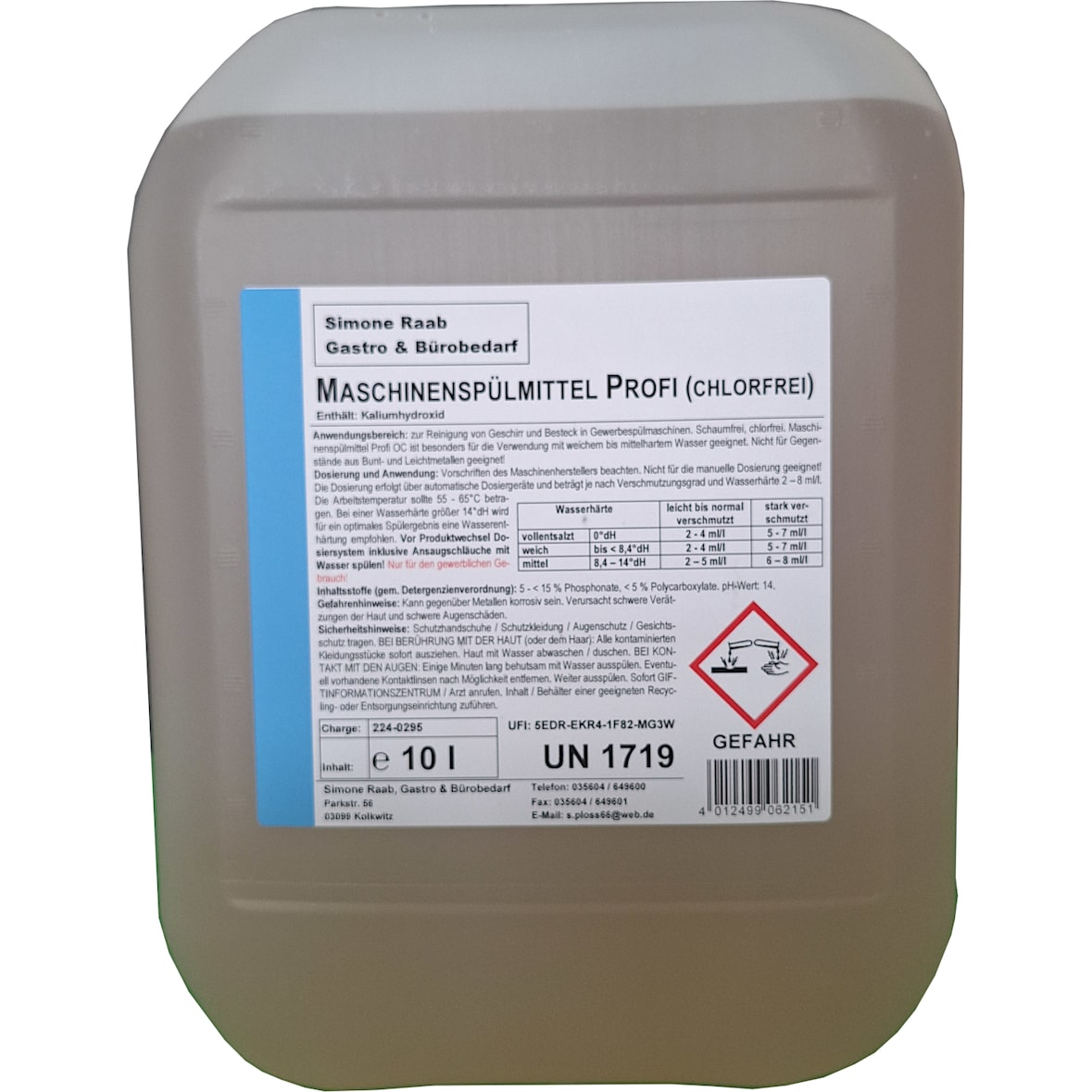 Maschinenspülmittel Profi 10L ohne Chlor für gewerbliche Spülmaschinen