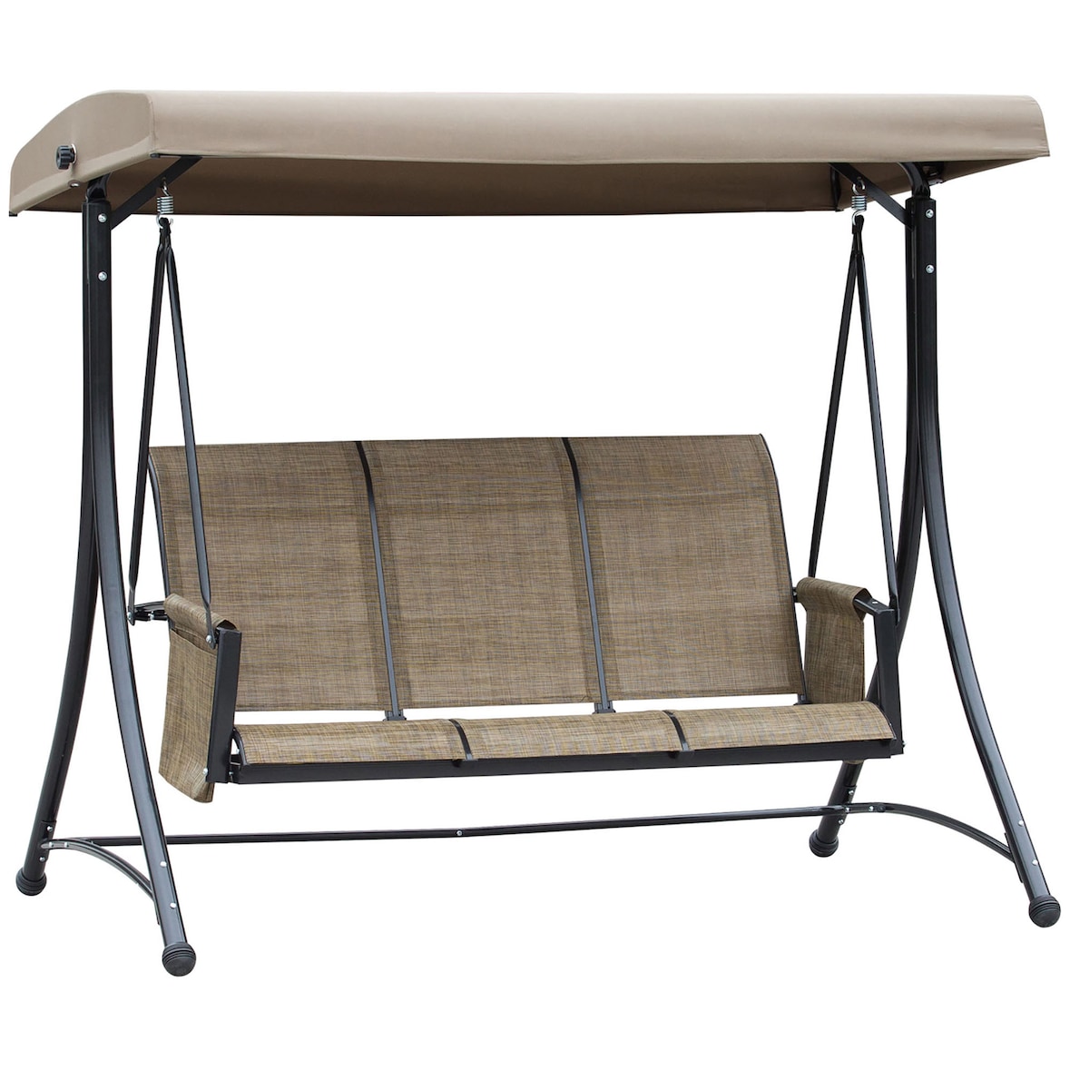 Hollywoodschaukel 196x128x172 cm 3 Sitzer mit verstellbarem Sonnendach Seitentaschen Braun wetterfest pulverbeschichtet