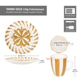 thumbnail of 12tlg Frühstücksset Wald ocker Steingut 6 Personen Teller Becher Zweige Streifen