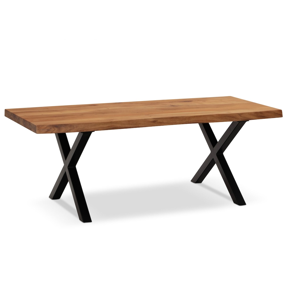 Couchtisch 120x60x46 cm Akazie Massivholz / Metall Baumkante, Design Wohnzimmertisch Rechteckig, Sofatisch Stubentisch Braun, Kaffeetisch mit