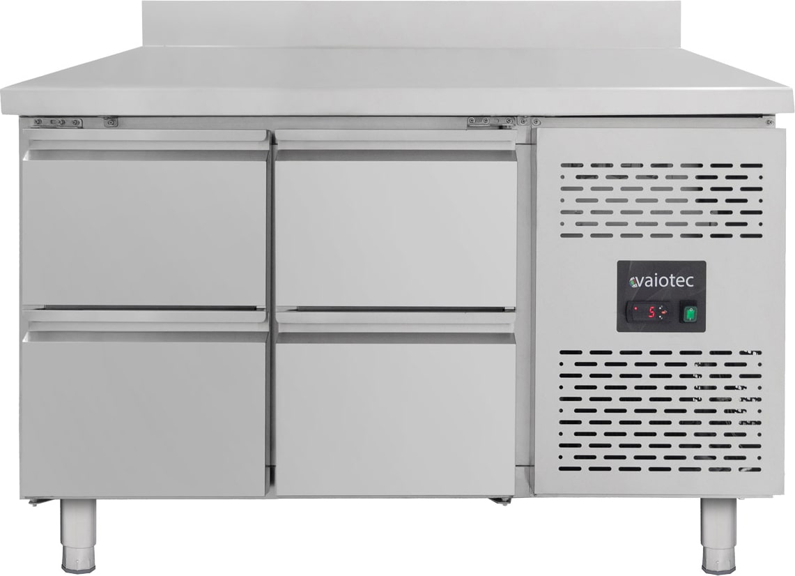 vaiotec Kühltisch / 4 Schubladen inkl. Aufkantung - Monoblock, 1360 x 700 mm