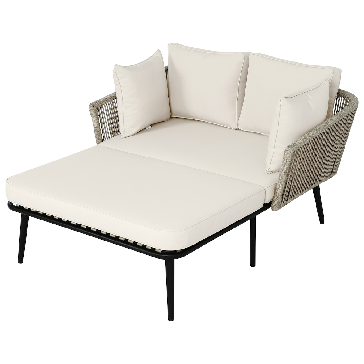 Merax tuinlounge, 2-zitsbank met kussens en touwvlechtwerk, outdoor, beige