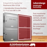 thumbnail of AL Briefkastensysteme 2 Fächer Premium Edelstahl Unterputz Briefkasten Anlage für Post A4, modern, robust, wetterfest, Artikelnummer: 331T2U1