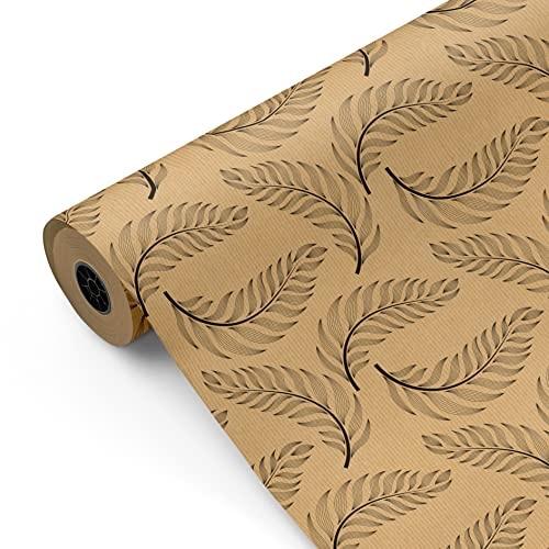 Bobina papel de regalo, rollo grande 62cm x 100m •kraft plumas• ideal para: tiendas negocios comercios envolver regalos cumpleaños